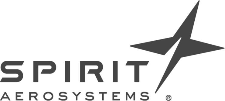 Spirit Aerosystems logo featuring a red sphere with white curved lines representing wings on a blue background.