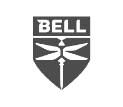 A black and white image of the Bell Helicopter logo, which features the name "Bell" in bold letters with a horizontal line running through the middle of the "B" and "L" letters. Above the name is an emblem with a blue circle and a white helicopter silhouette.